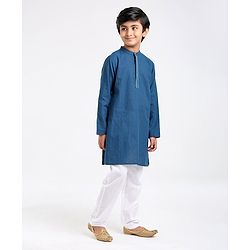 Pine Kids Full Sleeves Kurta With Embroidered Placket - Blue