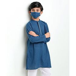Pine Kids Full Sleeves Kurta With Embroidered Placket - Blue