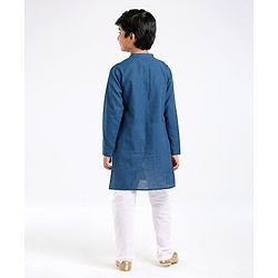 Pine Kids Full Sleeves Kurta With Embroidered Placket - Blue