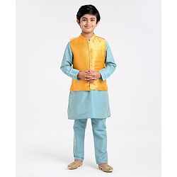 Pine Kids Full Sleeves Kurta Pajama & Waistcoat - Blue Yellow