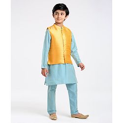 Pine Kids Full Sleeves Kurta Pajama & Waistcoat - Blue Yellow