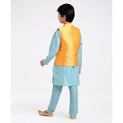 Pine Kids Full Sleeves Kurta Pajama & Waistcoat - Blue Yellow