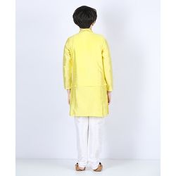 Pine Kids Full Sleeves Solid Kurta With Embroidered Nehru Jacket & Pyjama - Yellow
