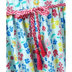 Pine Kids Sleeveless Biowash Frock Floral Print - Sea Green
