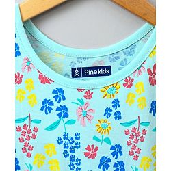 Pine Kids Sleeveless Biowash Frock Floral Print - Sea Green