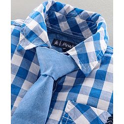 Pine Kids Full Sleeves Check Shirt With Tie  - Blue