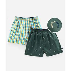 Pine Kids Peach Wash Finish Above Kee Length Boxers Pack of 2 - Green Yellow