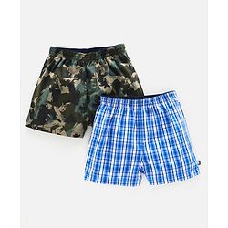 Pine Kids Peach Wash Finish Boxers Pack of 2 - Green Blue