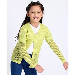Pine Kids Full Sleeves Front Open Sweater - Lime Green