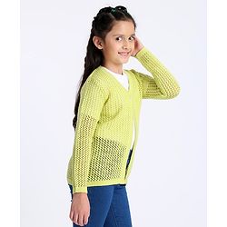 Pine Kids Full Sleeves Front Open Sweater - Lime Green