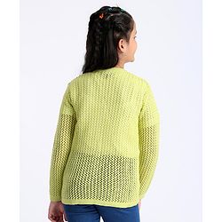 Pine Kids Full Sleeves Front Open Sweater - Lime Green
