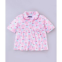 Pine Kids Half Sleeves Biowashed Night Suit Heart Print - Pink