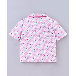 Pine Kids Half Sleeves Biowashed Night Suit Heart Print - Pink