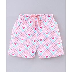 Pine Kids Half Sleeves Biowashed Night Suit Heart Print - Pink