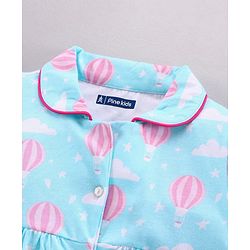 Pine Kids Half Sleeve Biowashed Top and Capri Pants Set Hot Air Balloon & Clouds Print - Blue