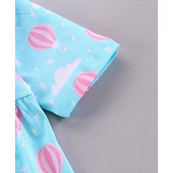 Pine Kids Half Sleeve Biowashed Top and Capri Pants Set Hot Air Balloon & Clouds Print - Blue
