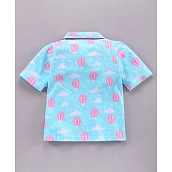 Pine Kids Half Sleeve Biowashed Top and Capri Pants Set Hot Air Balloon & Clouds Print - Blue