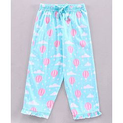 Pine Kids Half Sleeve Biowashed Top and Capri Pants Set Hot Air Balloon & Clouds Print - Blue
