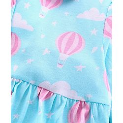 Pine Kids Half Sleeve Biowashed Top and Capri Pants Set Hot Air Balloon & Clouds Print - Blue