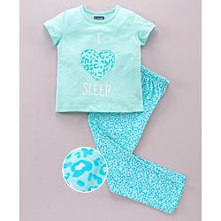Pine Kids Half Sleeves Bio Washed T-Shirt & Pajama Heart Print - Blue