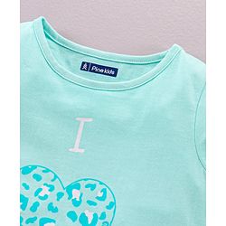 Pine Kids Half Sleeves Bio Washed T-Shirt & Pajama Heart Print - Blue