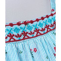 Pine Kids Flutter Sleeves Softner Wash Stripe Frock Floral Print - Blue White