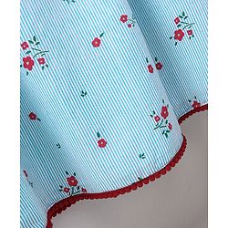 Pine Kids Flutter Sleeves Softner Wash Stripe Frock Floral Print - Blue White
