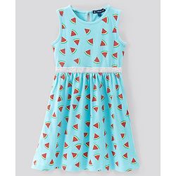 Pine Kids Bio Wash Short & Sleeveless Frocks Dot & Watermelon Print Pack of 2 - Pink Sea Green