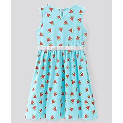 Pine Kids Bio Wash Short & Sleeveless Frocks Dot & Watermelon Print Pack of 2 - Pink Sea Green