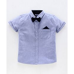 Pine Kids Half Sleeve Shirt and Shorts Set with Bow Tie Solid - Blue Beige
