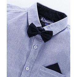 Pine Kids Half Sleeve Shirt and Shorts Set with Bow Tie Solid - Blue Beige