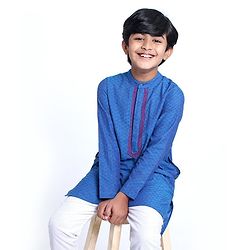 Pine Kids Full Sleeves Kurta With Embroidered Placket - Blue