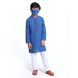 Pine Kids Full Sleeves Kurta With Embroidered Placket - Blue
