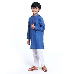 Pine Kids Full Sleeves Kurta With Embroidered Placket - Blue