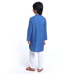 Pine Kids Full Sleeves Kurta With Embroidered Placket - Blue