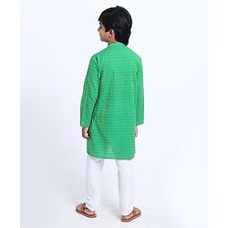 Pine Kids Full Sleeve Boys Kurta with Embroidered Placket with Matching Mask - Green