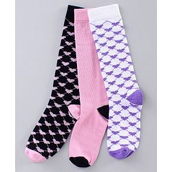 Pine Kids Mid Calf Socks Heart Design Pack of 3 - Pink White Navy Blue