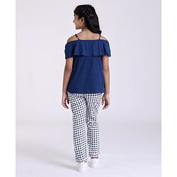Pine Kids Biowash Singlet Embroidered Top & Check Pant - Navy Blue