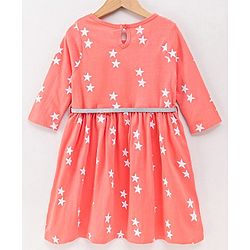 Pine Kids Full Sleeves Frock Star Print - Peach