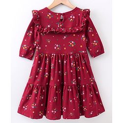 Pine Kids Full Sleeves Biowashed Frock Floral Print - Beet Red