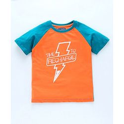 Pine Kids Half Sleeves Bio Washed T-Shirt & Pajama Set Thunder Graphic - Orange & Blue