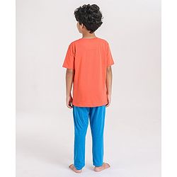 Pine Kids Half Sleeves Night Suit Text Print - Orange Blue