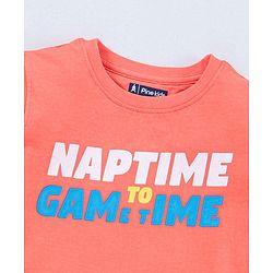 Pine Kids Half Sleeves Night Suit Text Print - Orange Blue