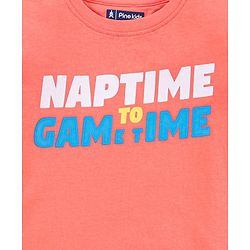 Pine Kids Half Sleeves Night Suit Text Print - Orange Blue