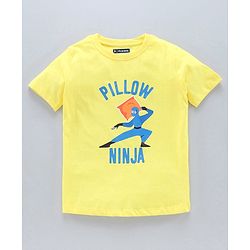 Pine Kids Half Sleeves Bio Washed T-Shirt & Pajama Set Ninja Graphic - Yellow & Blue
