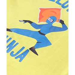 Pine Kids Half Sleeves Bio Washed T-Shirt & Pajama Set Ninja Graphic - Yellow & Blue