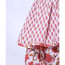 Pine Kids Three Fourth Sleeves Kurti & Dhoti Style Pyjama With Dupatta Floral Print - White Pink