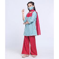 Pine Kids Printed Kurti & Palazzo with Dupatta - Blue