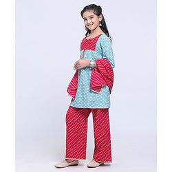 Pine Kids Printed Kurti & Palazzo with Dupatta - Blue