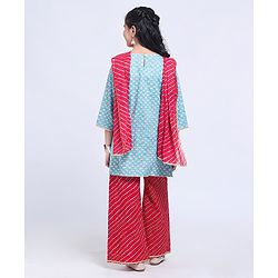 Pine Kids Printed Kurti & Palazzo with Dupatta - Blue